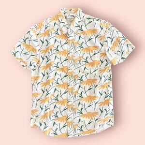 J. Crew Men's Casual Shirt - Yellow Floral on White